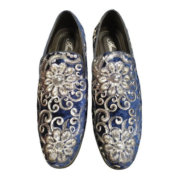 MEN'S AMALI FABIAN SPARKLE LOAFER DRESS SHOE WITH PATTERNED SEQUINS. NAVY 002 - Picture 4 of 7